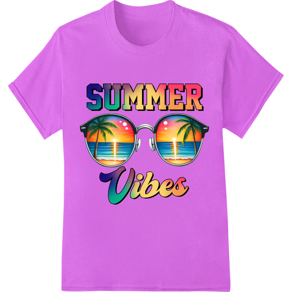 Soak Up the Sun with 'SUMMER Vibes' DTF Heat Transfer on purple shirt - SUPERDTF-DTF Prints-DTF Transfers-Custom DTF Prints