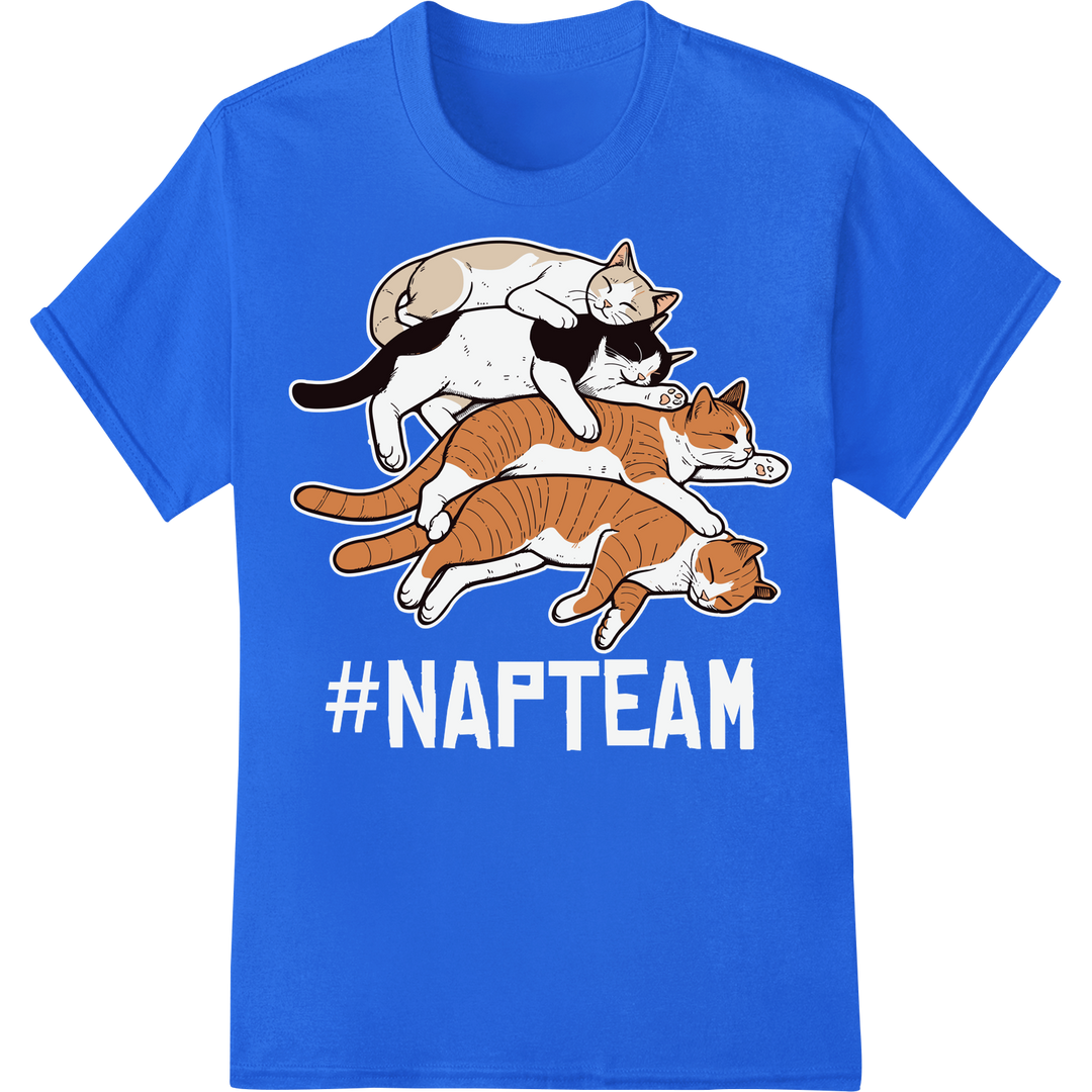 Hilarious Sleeping Cats Pile - Funny Animal DTF Heat Transfer on blue shirt - SUPERDTF-DTF Prints-DTF Transfers-Custom DTF Prints