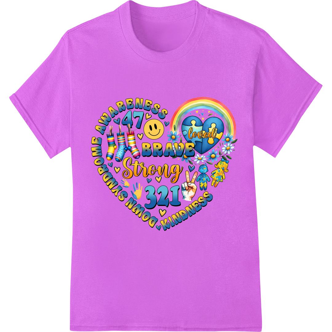 Vibrant Down Syndrome Awareness DTF Print Heat Transfer on purple shirt - SUPERDTF-DTF Prints-DTF Transfers-Custom DTF Prints