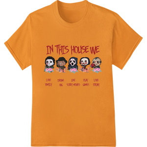 Spooky Family Fun: Halloween 'In This House We' DTF Print enhanced with professional bulk t-shirt printing