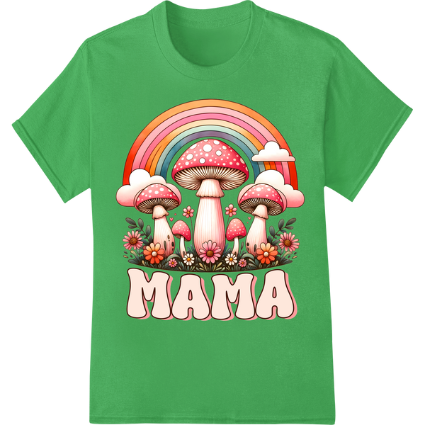 Retro Rainbow Mama Mushroom DTF Print Heat Transfer on green shirt - SUPERDTF-DTF Prints-DTF Transfers-Custom DTF Prints