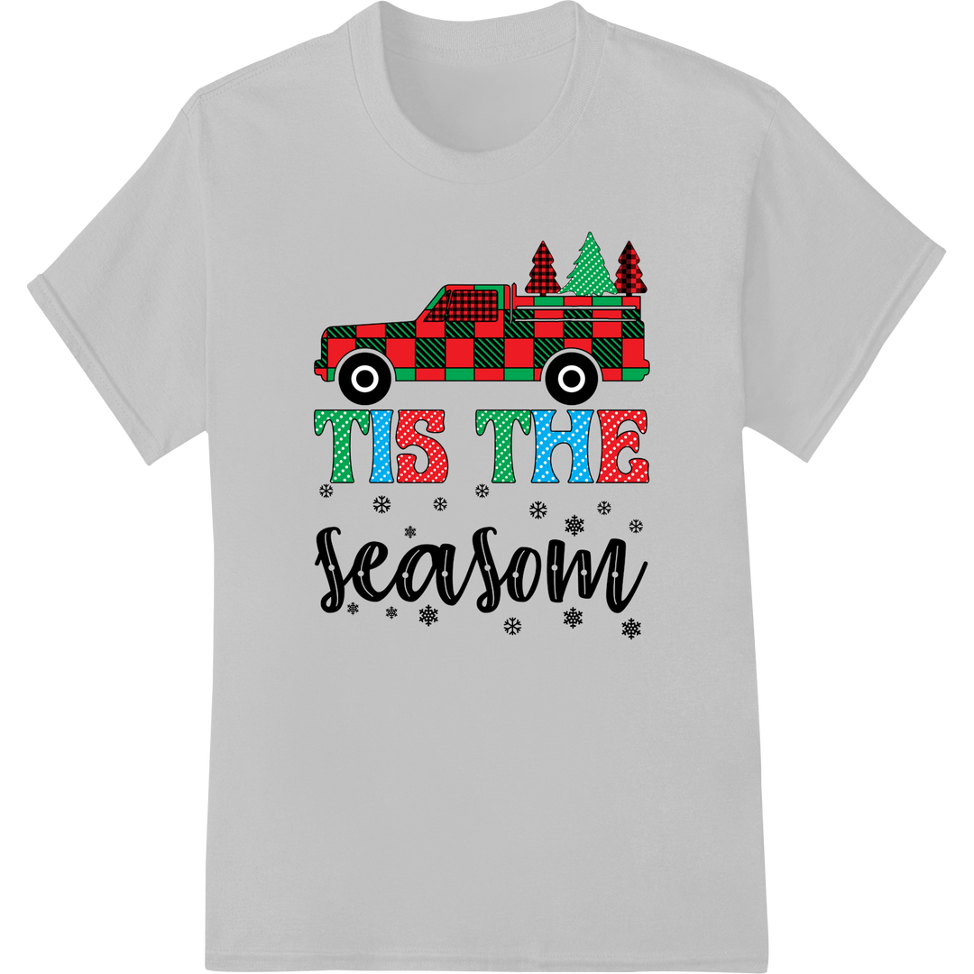 Festive Plaid Christmas Truck Trees Heat Transfer Print on white shirt - SUPERDTF-DTF Prints-DTF Transfers-Custom DTF Prints