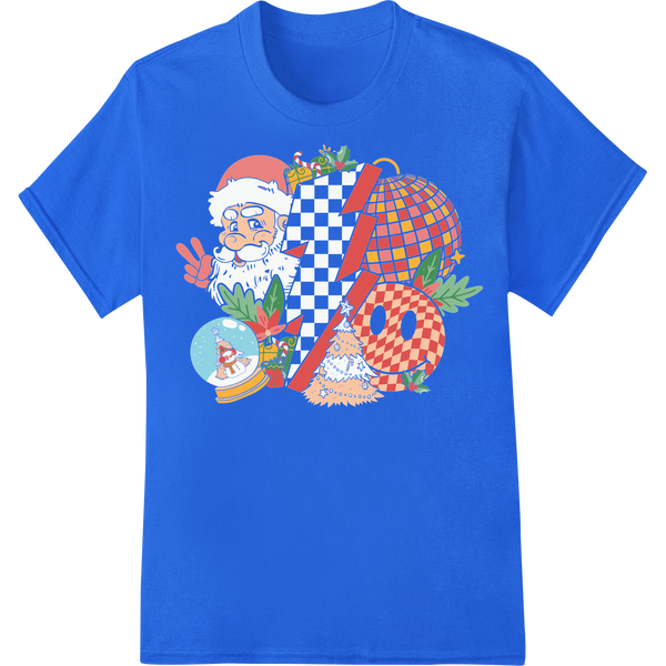 Retro Christmas Magic: Nostalgic DTF Transfer Print on blue shirt - SUPERDTF-DTF Prints-DTF Transfers-Custom DTF Prints