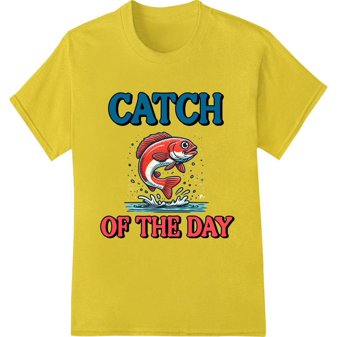 Reel in Style: Eye-Catching 'Catch of the Day' Fishing DTF Print on yellow shirt - SUPERDTF-DTF Prints-DTF Transfers-Custom DTF Prints