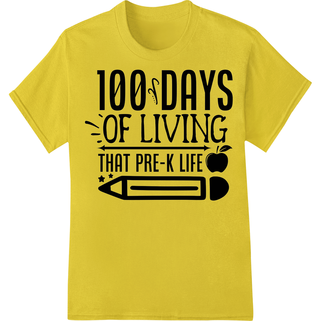 Celebrate 100 Days of Pre-K Fun with This Unique DTF Print on yellow shirt - SUPERDTF-DTF Prints-DTF Transfers-Custom DTF Prints