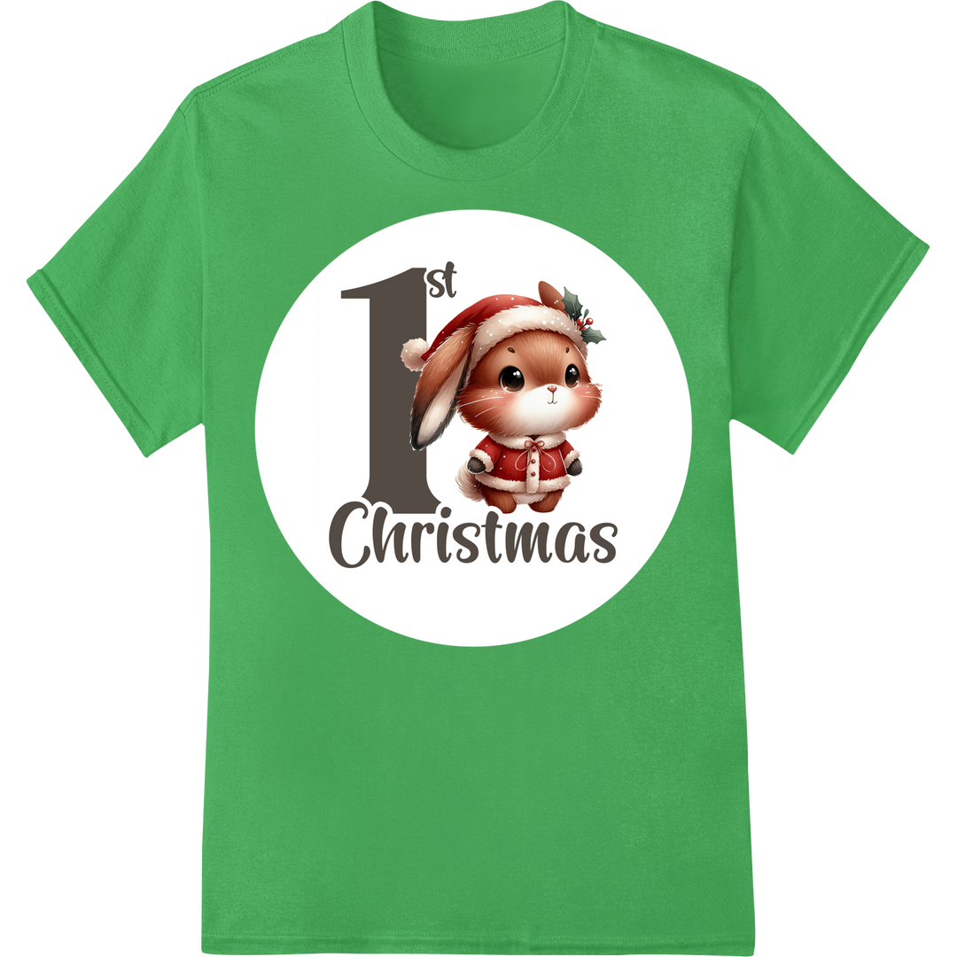 Adorable Reindeer 1st Christmas Heat Transfer Design on green shirt - SUPERDTF-DTF Prints-DTF Transfers-Custom DTF Prints