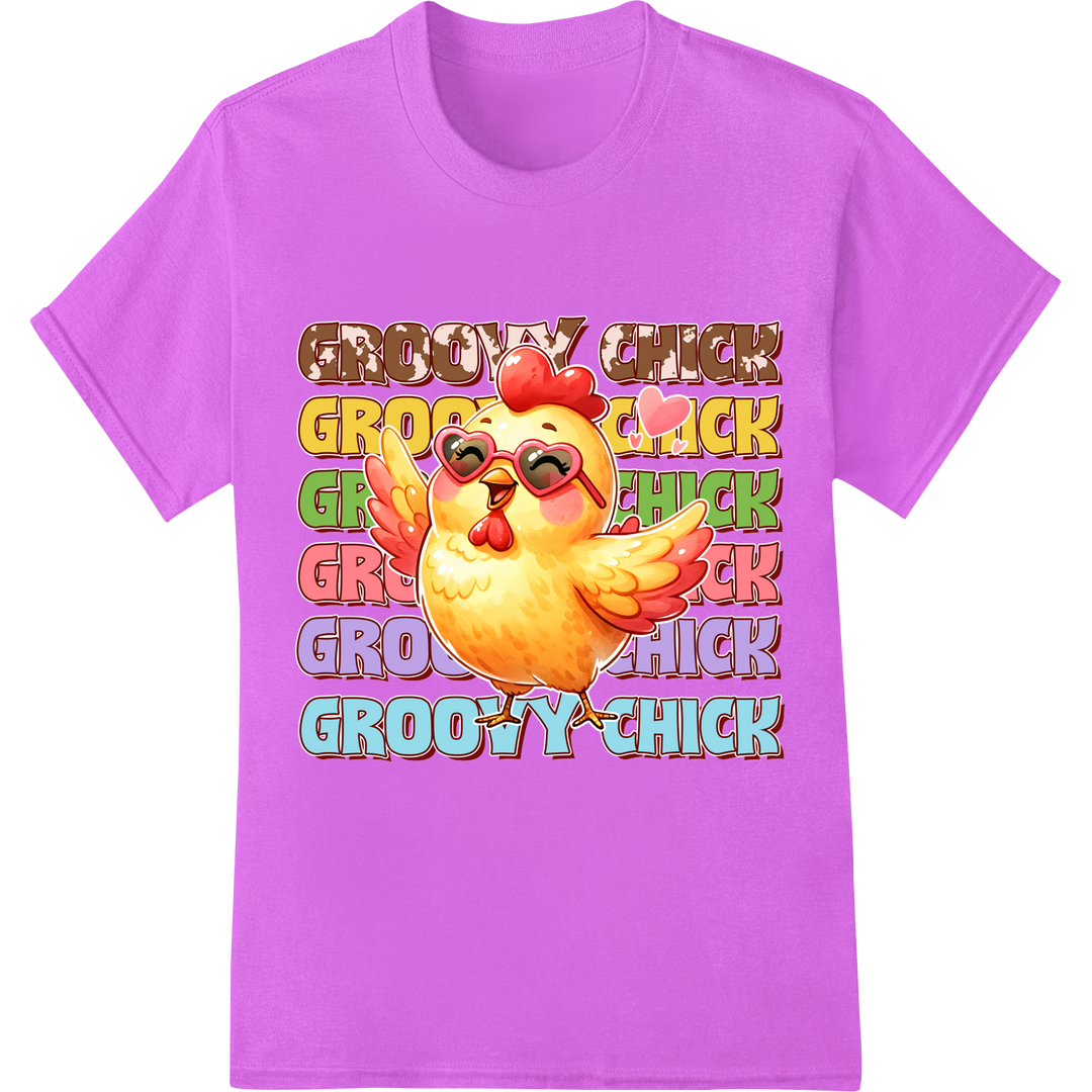 Retro Groovy Chick DTF Print for Hip Easter Style on purple shirt - SUPERDTF-DTF Prints-DTF Transfers-Custom DTF Prints