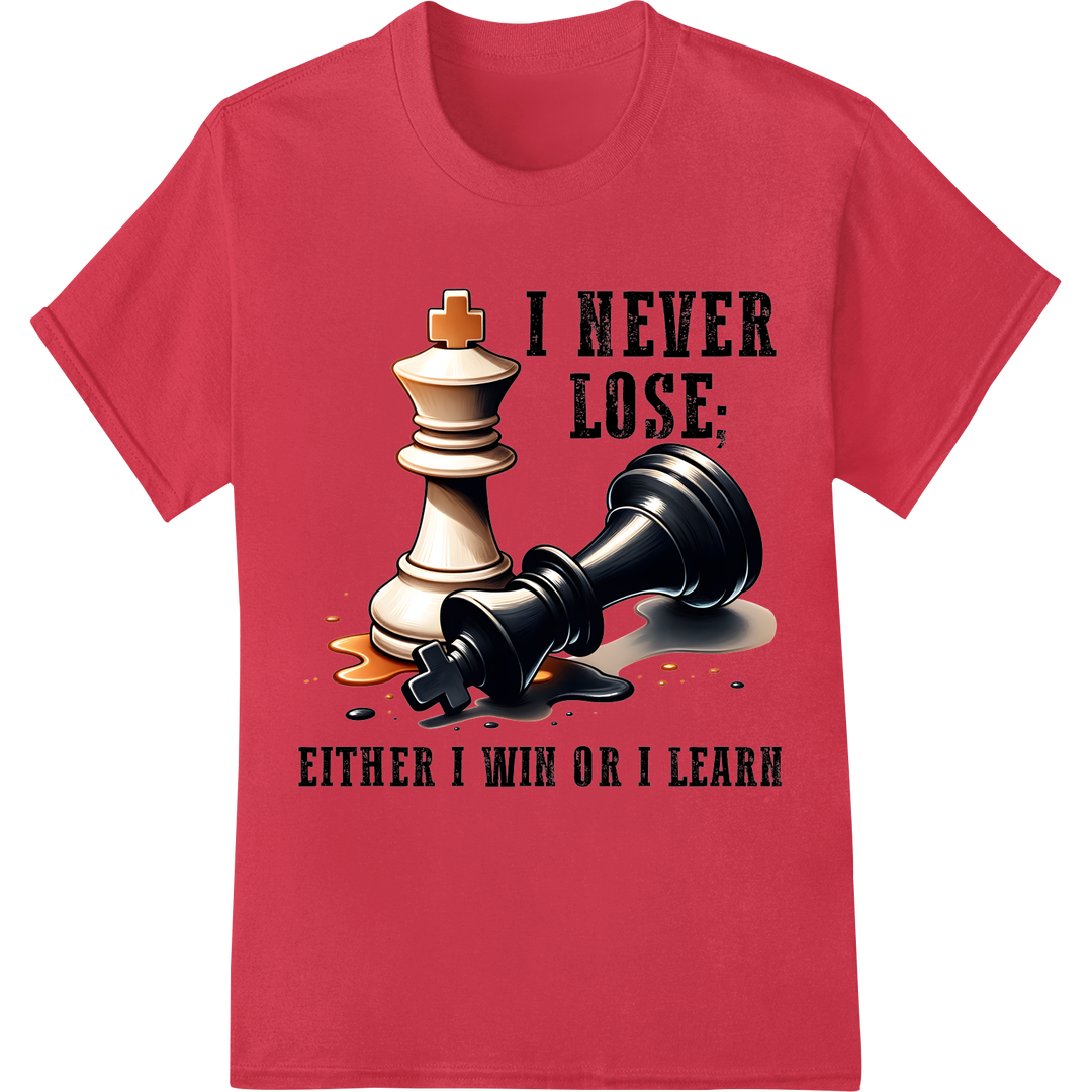 Chess Knight: Win or Learn Motivational DTF Print Transfer on red shirt - SUPERDTF-DTF Prints-DTF Transfers-Custom DTF Prints