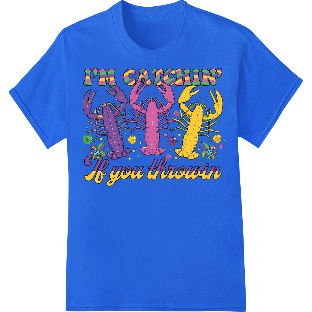 Catch the Fun with Cool Cartoon Crawfish DTF Print Transfer on blue shirt - SUPERDTF-DTF Prints-DTF Transfers-Custom DTF Prints