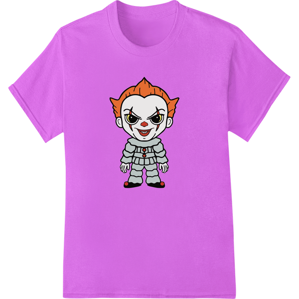 Cartoon illustration of a cute Halloween clown character with spooky face paint and colorful costume for DTF print transfer