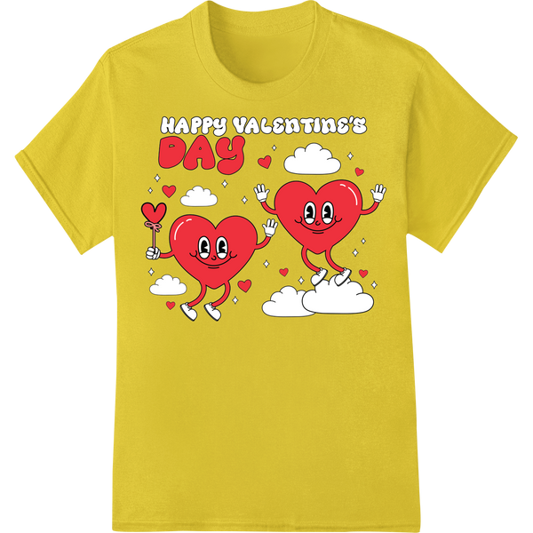 Retro Sweethearts: Adorable Valentine's Day Heart Print on yellow shirt - SUPERDTF-DTF Prints-DTF Transfers-Custom DTF Prints