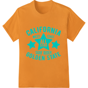 Innovative custom garment printing design on Ride the Waves: CA West Coast All Star Surf Rider