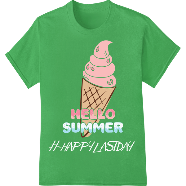 Adorable 'Hello Summer' Ice Cream DTF Print Heat Transfer on green shirt - SUPERDTF-DTF Prints-DTF Transfers-Custom DTF Prints