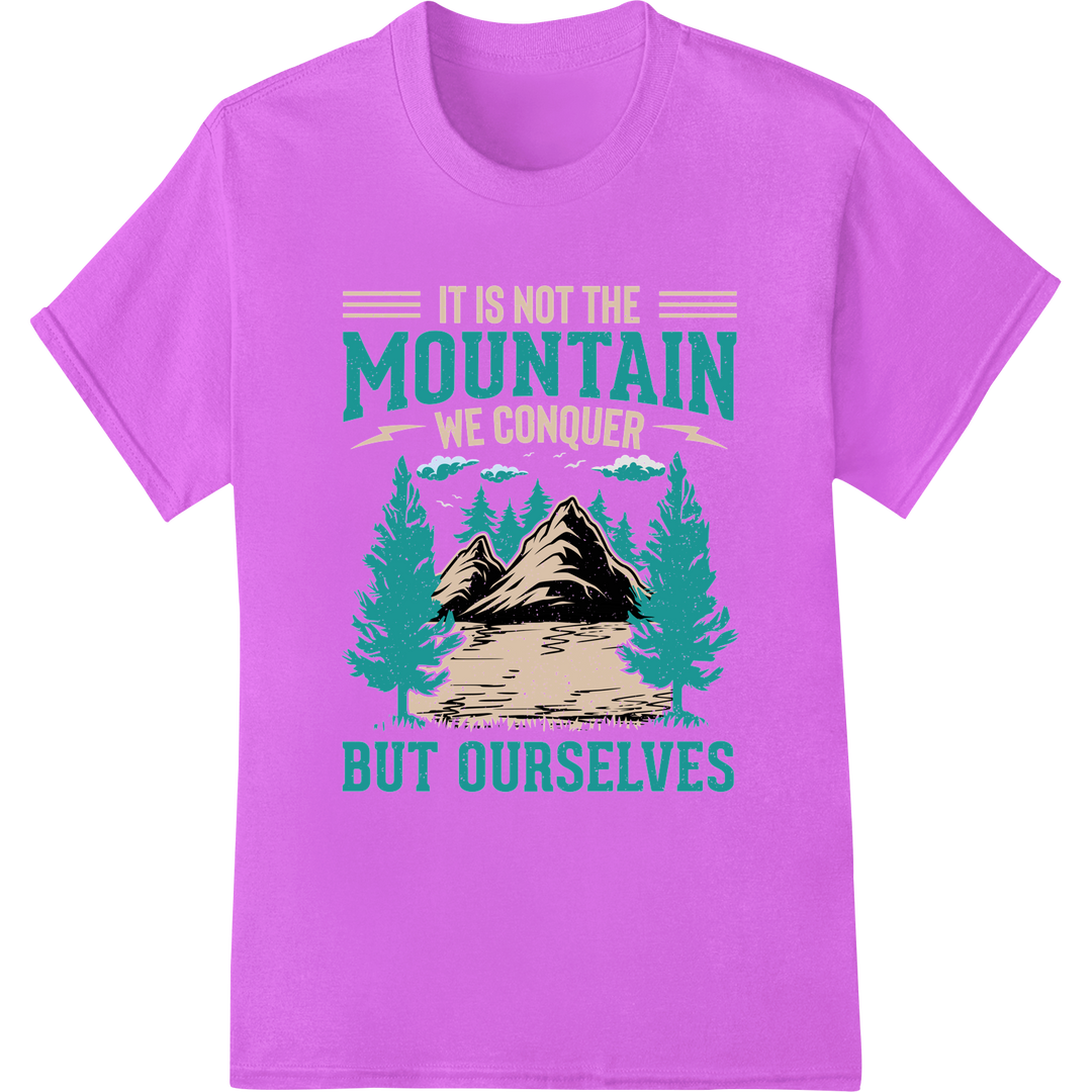 Conquer Yourself: Motivational Mountain DTF Print Transfer on purple shirt - SUPERDTF-DTF Prints-DTF Transfers-Custom DTF Prints