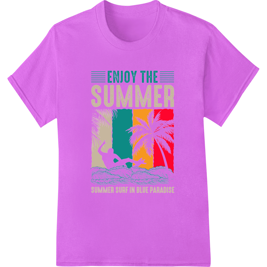 Retro 'Enjoy the Summer' DTF Print for Trendy Beach Style on purple shirt - SUPERDTF-DTF Prints-DTF Transfers-Custom DTF Prints