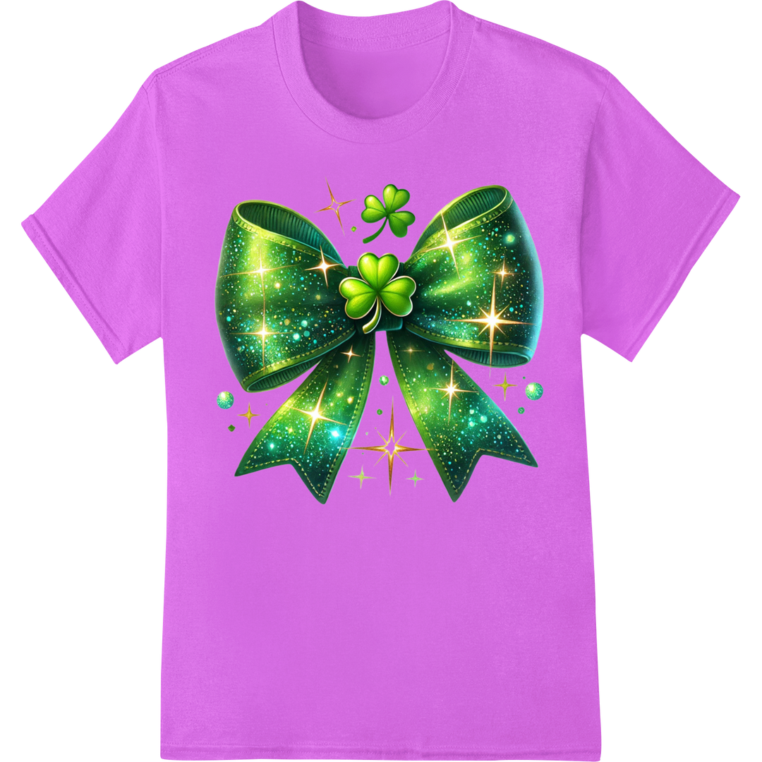 Glittering Green Bow St. Patrick's Day Heat Transfer Print on purple shirt - SUPERDTF-DTF Prints-DTF Transfers-Custom DTF Prints