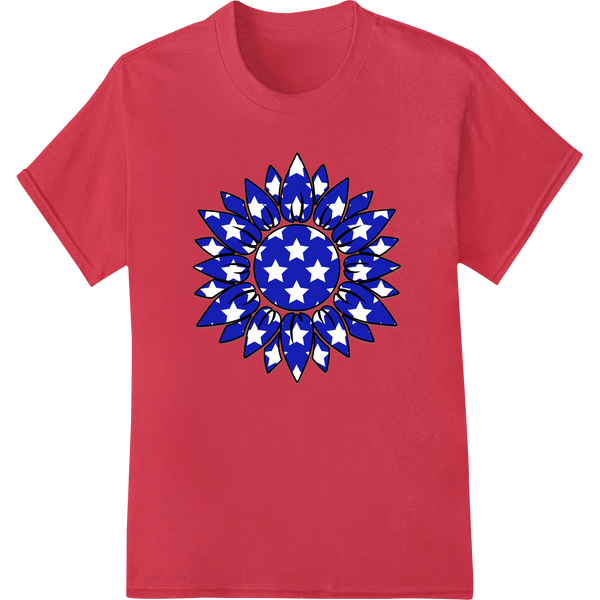 A patriotic abstract design of a radiant blue star mandala pattern, ideal for custom DTF heat transfer prints on apparel.