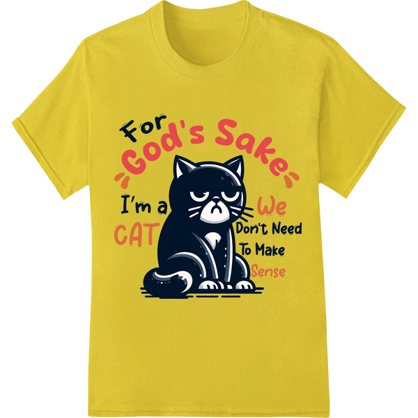 Sassy Cat Heat Transfer Print | Funny Feline Design on yellow shirt - SUPERDTF-DTF Prints-DTF Transfers-Custom DTF Prints