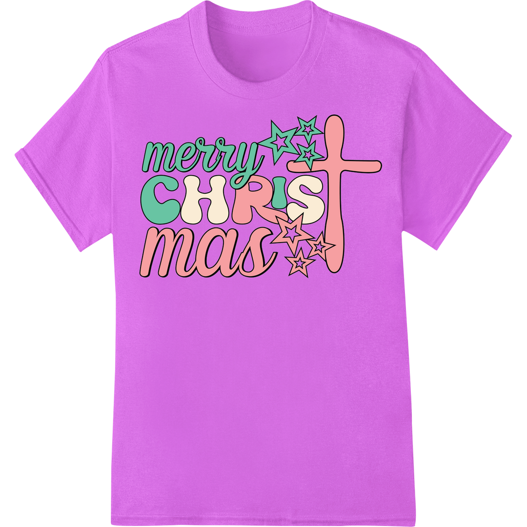 Merry CHRISTmas Religious DTF Heat Transfer Print | Super DTF on purple shirt - SUPERDTF-DTF Prints-DTF Transfers-Custom DTF Prints