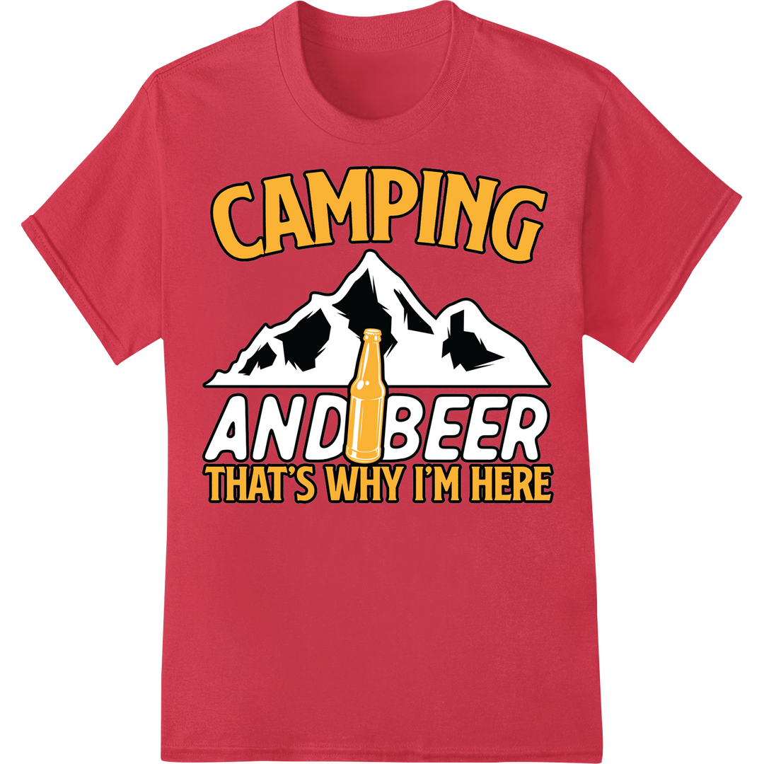 Camping & Beer Lover's Dream DTF Print Heat Transfer on red shirt - SUPERDTF-DTF Prints-DTF Transfers-Custom DTF Prints