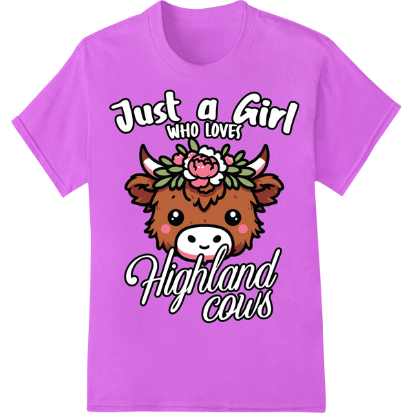 Adorable Highland Cow Girl DTF Print Heat Transfer on purple shirt - SUPERDTF-DTF Prints-DTF Transfers-Custom DTF Prints