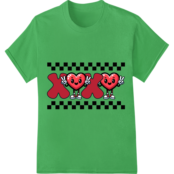 Adorable Heart Duo DTF Print Heat Transfer - Valentine's Day on green shirt - SUPERDTF-DTF Prints-DTF Transfers-Custom DTF Prints