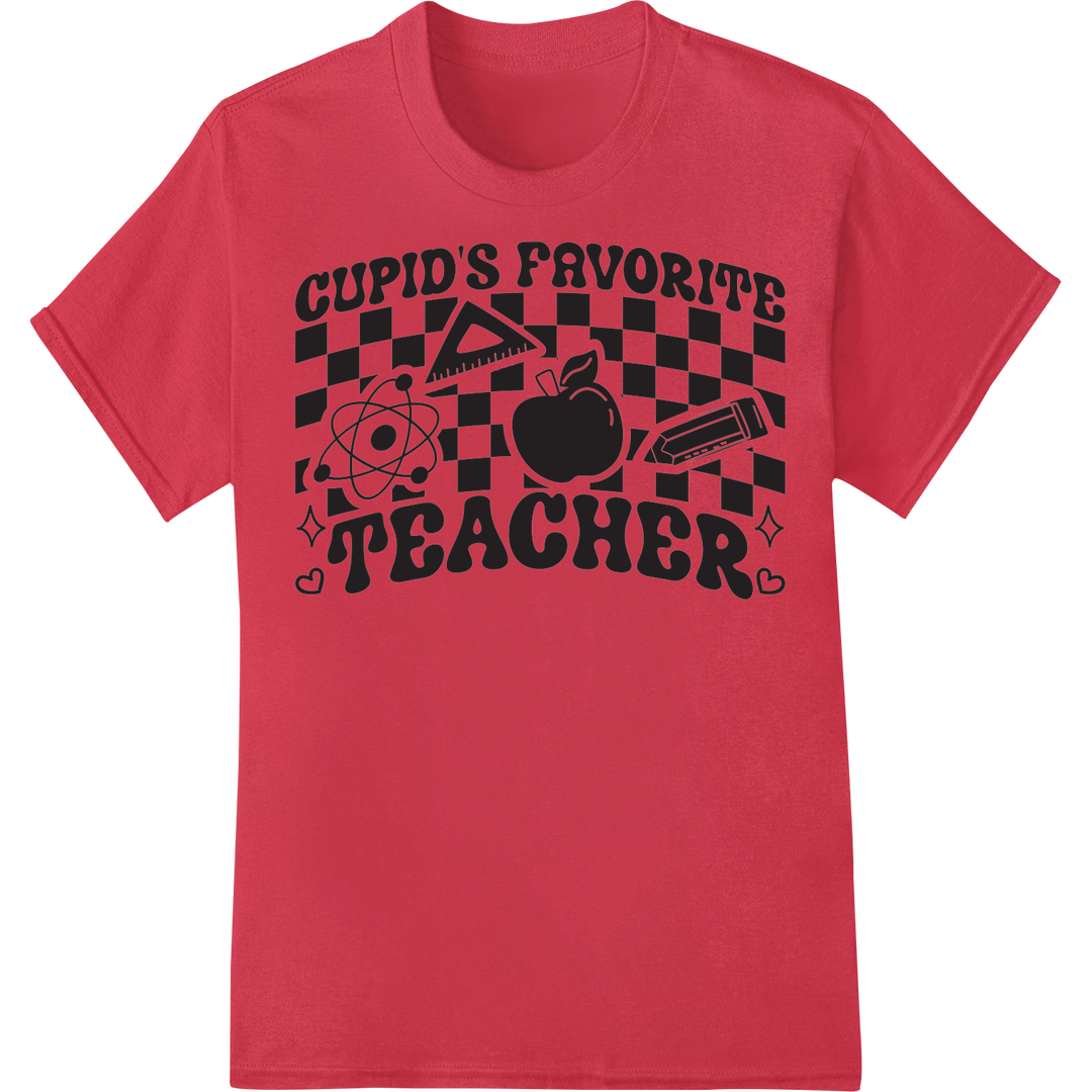 Retro 'Cupid's Favorite Teacher' DTF Print Heat Transfer on red shirt - SUPERDTF-DTF Prints-DTF Transfers-Custom DTF Prints