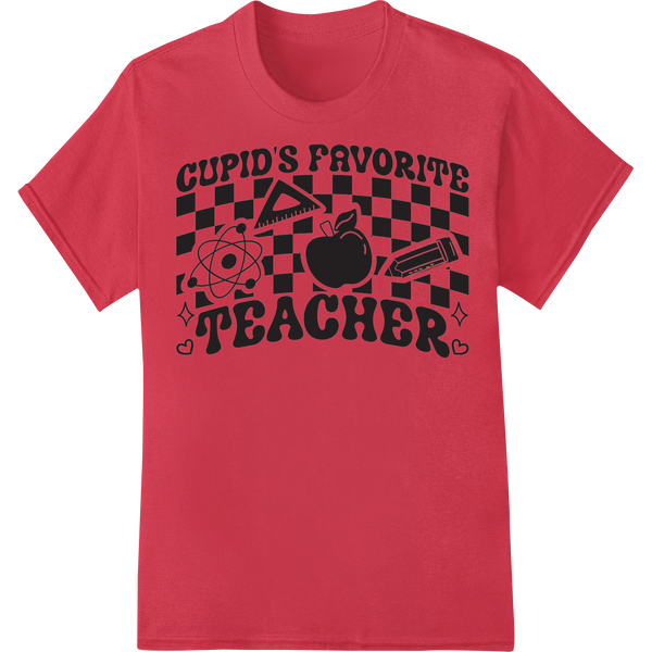 Retro 'Cupid's Favorite Teacher' DTF Print Heat Transfer on red shirt - SUPERDTF-DTF Prints-DTF Transfers-Custom DTF Prints