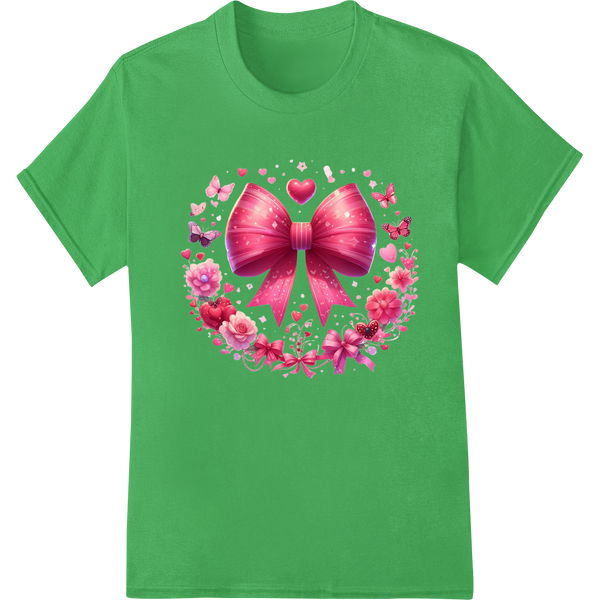 Charming Valentine's Day Bow Heat Transfer Print | Super DTF on green shirt - SUPERDTF-DTF Prints-DTF Transfers-Custom DTF Prints