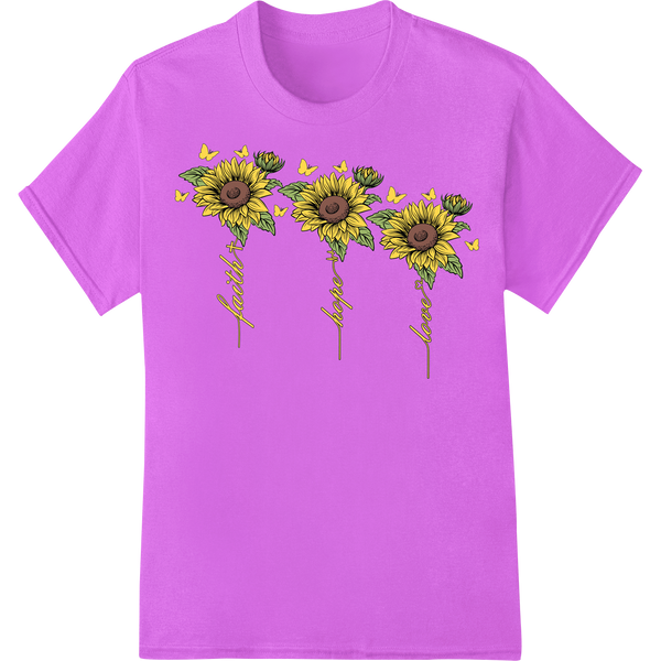 Vibrant Sunflower Trio | Fall Floral DTF Heat Transfer on purple shirt - SUPERDTF-DTF Prints-DTF Transfers-Custom DTF Prints