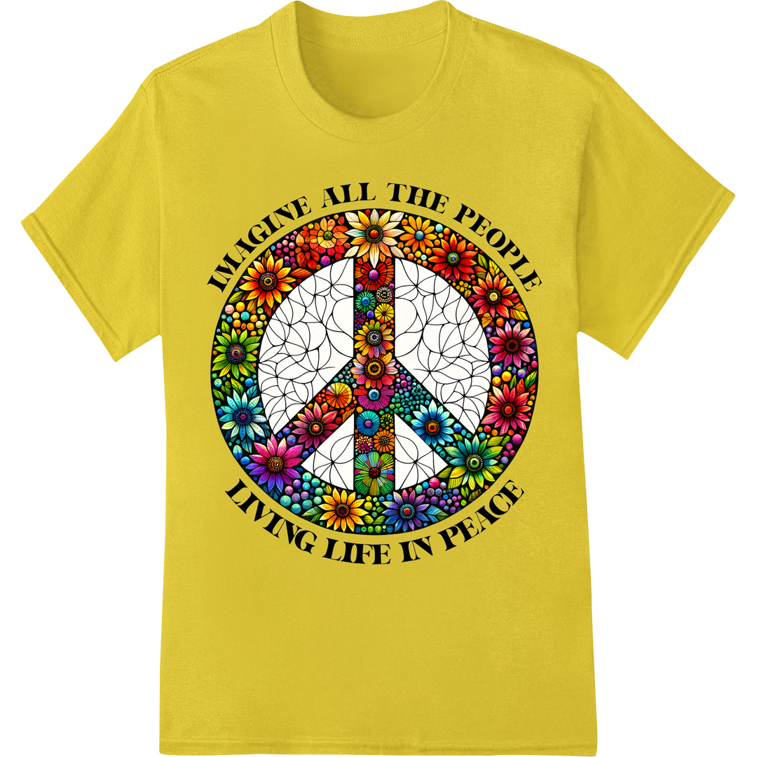 Groovy Floral Peace: Hippie-Inspired DTF Print Heat Transfer on yellow shirt - SUPERDTF-DTF Prints-DTF Transfers-Custom DTF Prints