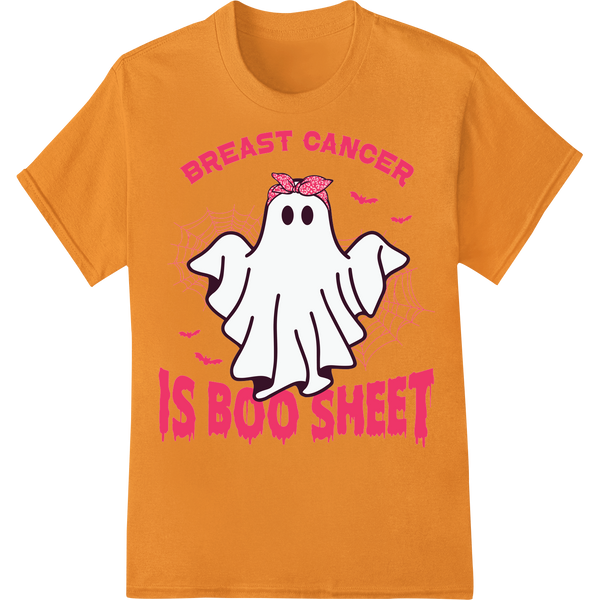 Spooky Support: Breast Cancer Awareness Ghost DTF Print on orange shirt - SUPERDTF-DTF Prints-DTF Transfers-Custom DTF Prints