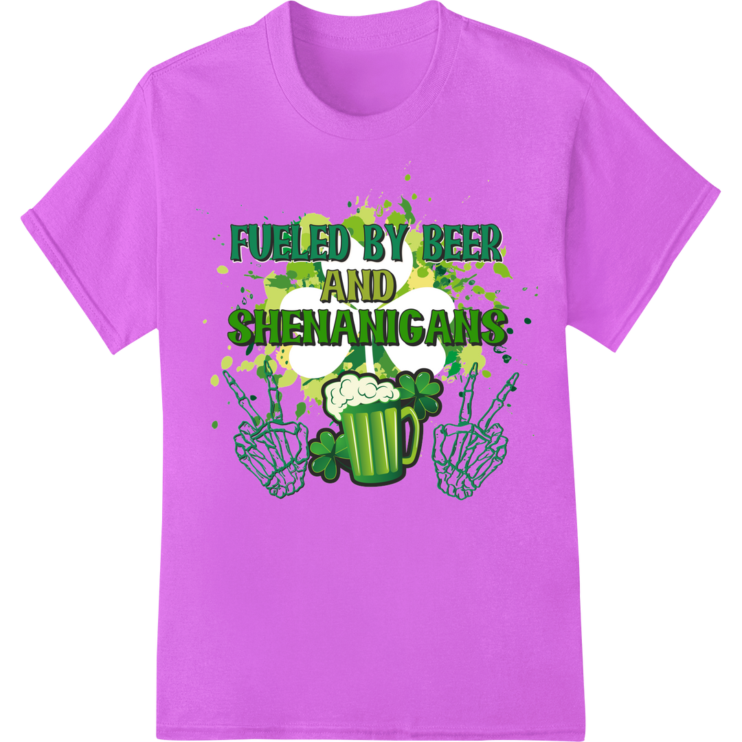 Raise A Pint & Let Loose: Witty St. Patrick's Day DTF Print on purple shirt - SUPERDTF-DTF Prints-DTF Transfers-Custom DTF Prints