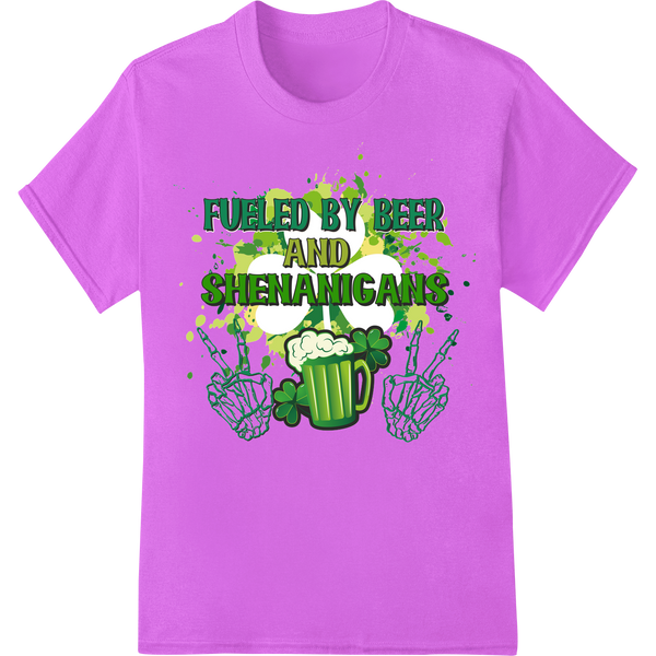 Raise A Pint & Let Loose: Witty St. Patrick's Day DTF Print on purple shirt - SUPERDTF-DTF Prints-DTF Transfers-Custom DTF Prints