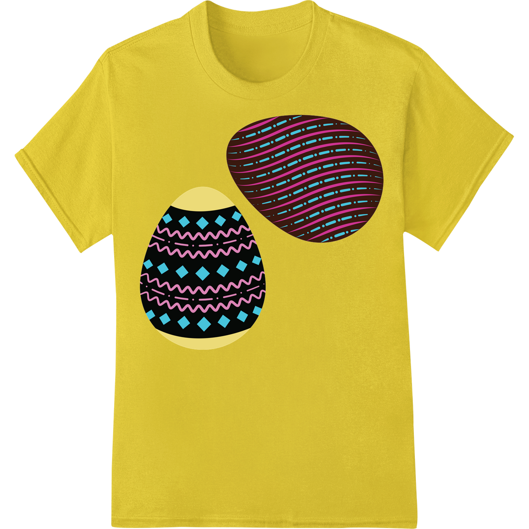 Vibrant Easter Egg Inspired DTF Print Heat Transfer on yellow shirt - SUPERDTF-DTF Prints-DTF Transfers-Custom DTF Prints