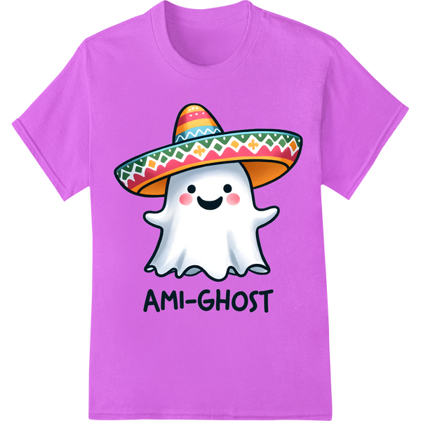 Adorable Ami-Ghost: Sarcastic Sombrero Spirit for Halloween on purple shirt - SUPERDTF-DTF Prints-DTF Transfers-Custom DTF Prints