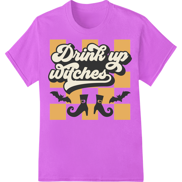 Drink Up Witches: Spellbinding Halloween Style on purple shirt - SUPERDTF-DTF Prints-DTF Transfers-Custom DTF Prints