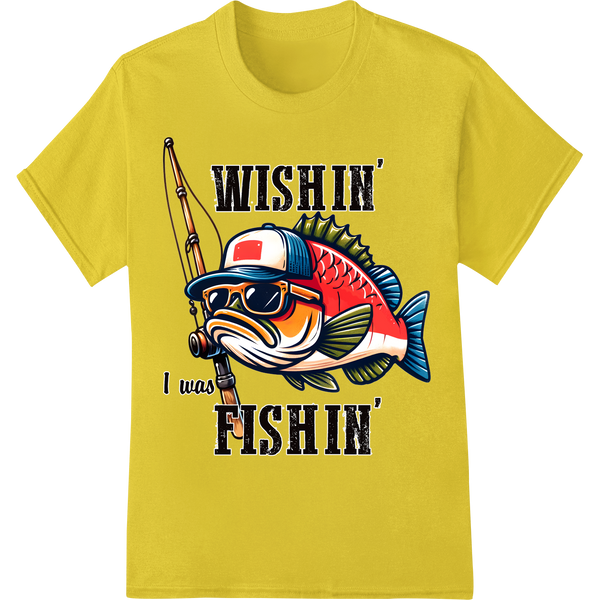 Wishin' I Was Fishin' - Vibrant Fish DTF Heat Transfer on yellow shirt - SUPERDTF-DTF Prints-DTF Transfers-Custom DTF Prints