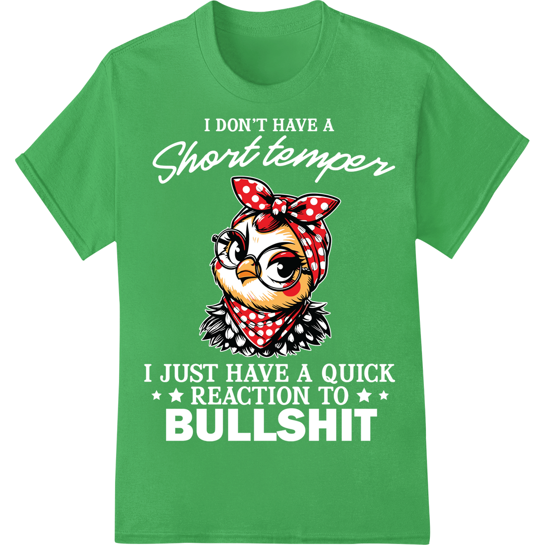 Sassy Chicken in Red Polka Dot Bandana DTF Print Transfer on green shirt - SUPERDTF-DTF Prints-DTF Transfers-Custom DTF Prints