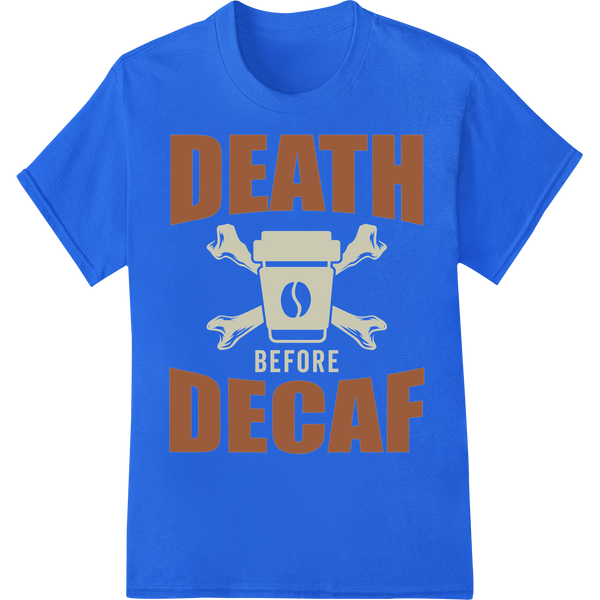 Retro Skull Coffee DTF Print: Boldly Caffeinated Style on blue shirt - SUPERDTF-DTF Prints-DTF Transfers-Custom DTF Prints