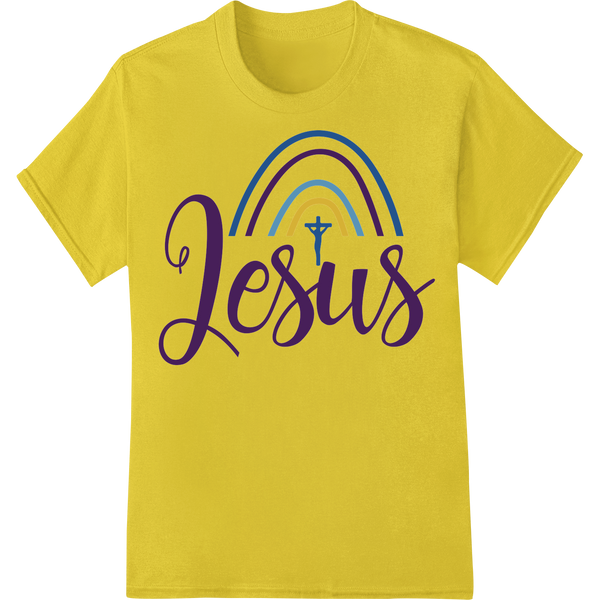 Vibrant 'Jesus' Easter Design - DTF Print Heat Transfer on yellow shirt - SUPERDTF-DTF Prints-DTF Transfers-Custom DTF Prints