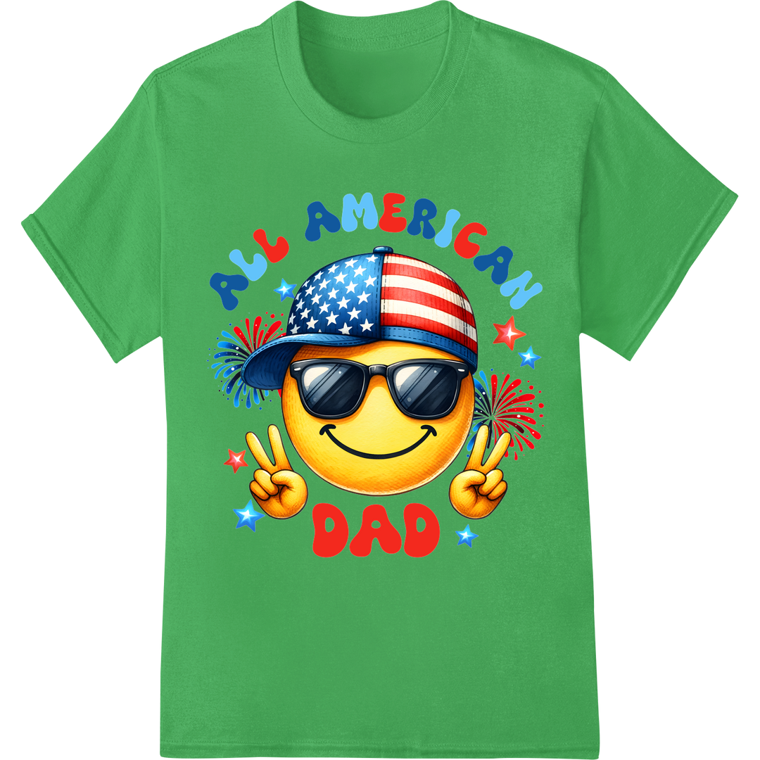 All-American Dad Emoji: Patriotic Father's Day DTF Print on green shirt - SUPERDTF-DTF Prints-DTF Transfers-Custom DTF Prints