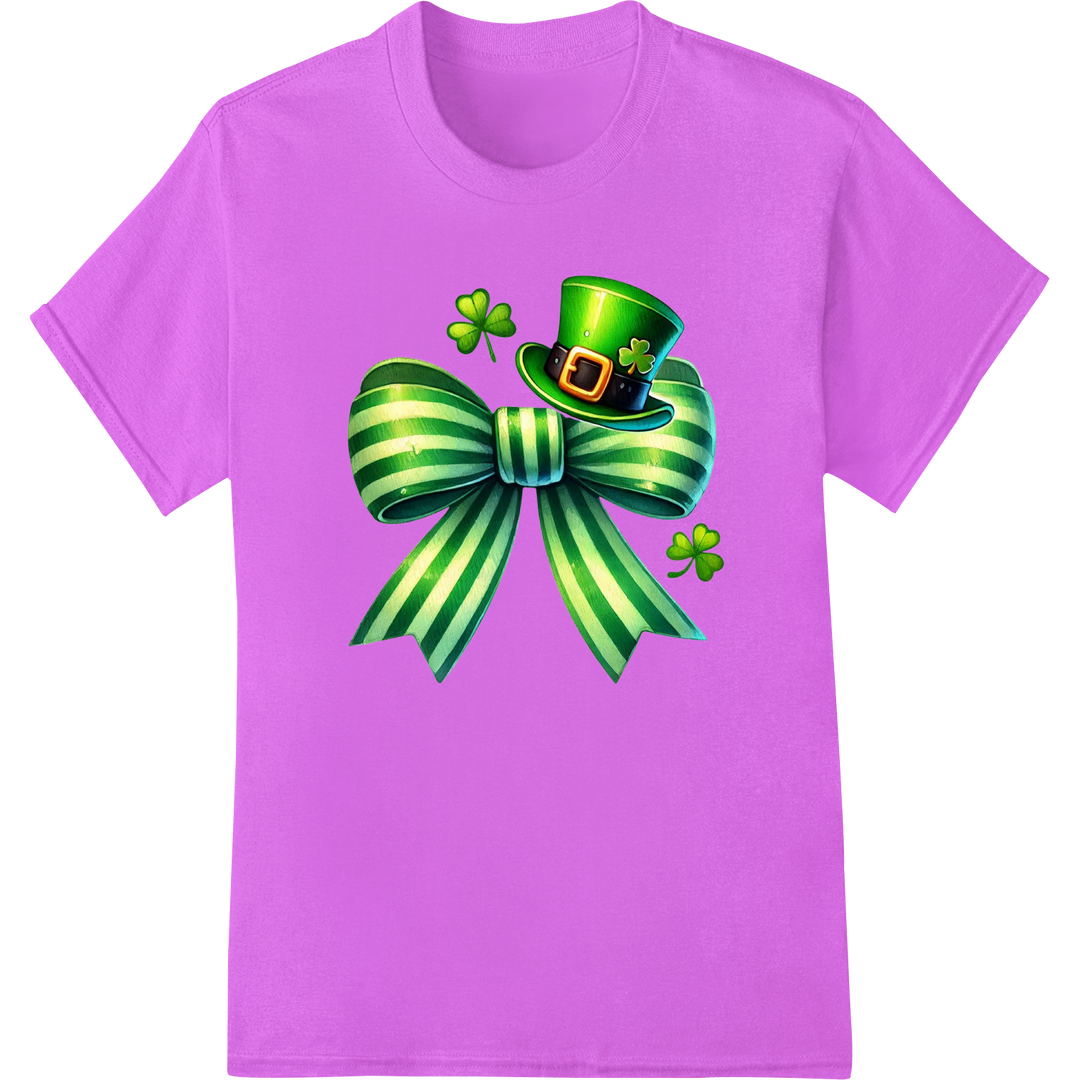 Festive Green Bow with Shamrock Clovers St. Patrick's Day Print on purple shirt - SUPERDTF-DTF Prints-DTF Transfers-Custom DTF Prints