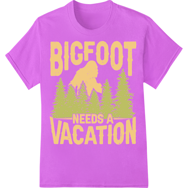 Bigfoot's Summer Getaway - Humorous Sasquatch DTF Print on purple shirt - SUPERDTF-DTF Prints-DTF Transfers-Custom DTF Prints