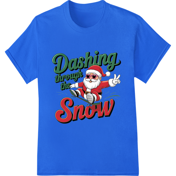 Retro Santa Dashing Through Snow DTF Print Heat Transfer on blue shirt - SUPERDTF-DTF Prints-DTF Transfers-Custom DTF Prints