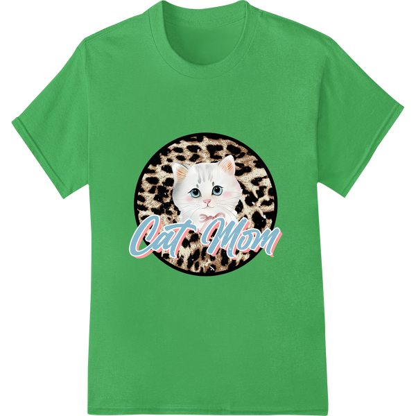 Purr-fect Leopard Print 'Cat Mom' DTF Heat Transfer Design on green shirt - SUPERDTF-DTF Prints-DTF Transfers-Custom DTF Prints