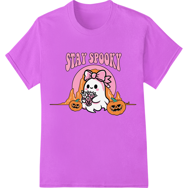 Adorable Ghost & Pumpkins Halloween DTF Print Transfer on purple shirt - SUPERDTF-DTF Prints-DTF Transfers-Custom DTF Prints