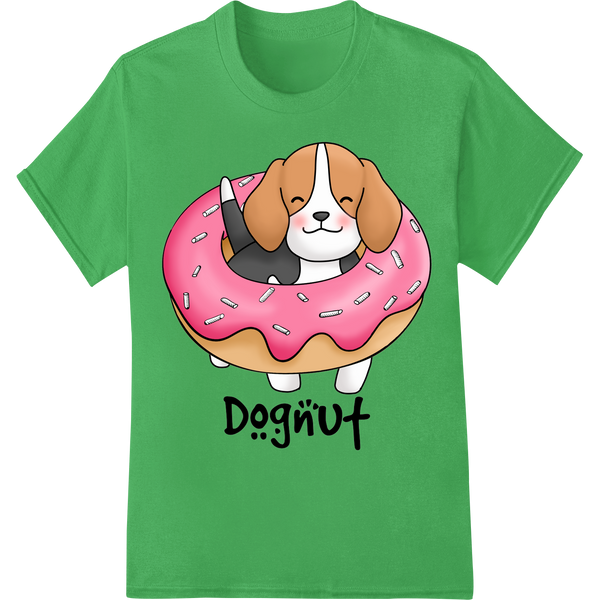 Adorable "Dognut" DTF Print: Cute Cartoon Dog in Pink Donut on green shirt - SUPERDTF-DTF Prints-DTF Transfers-Custom DTF Prints