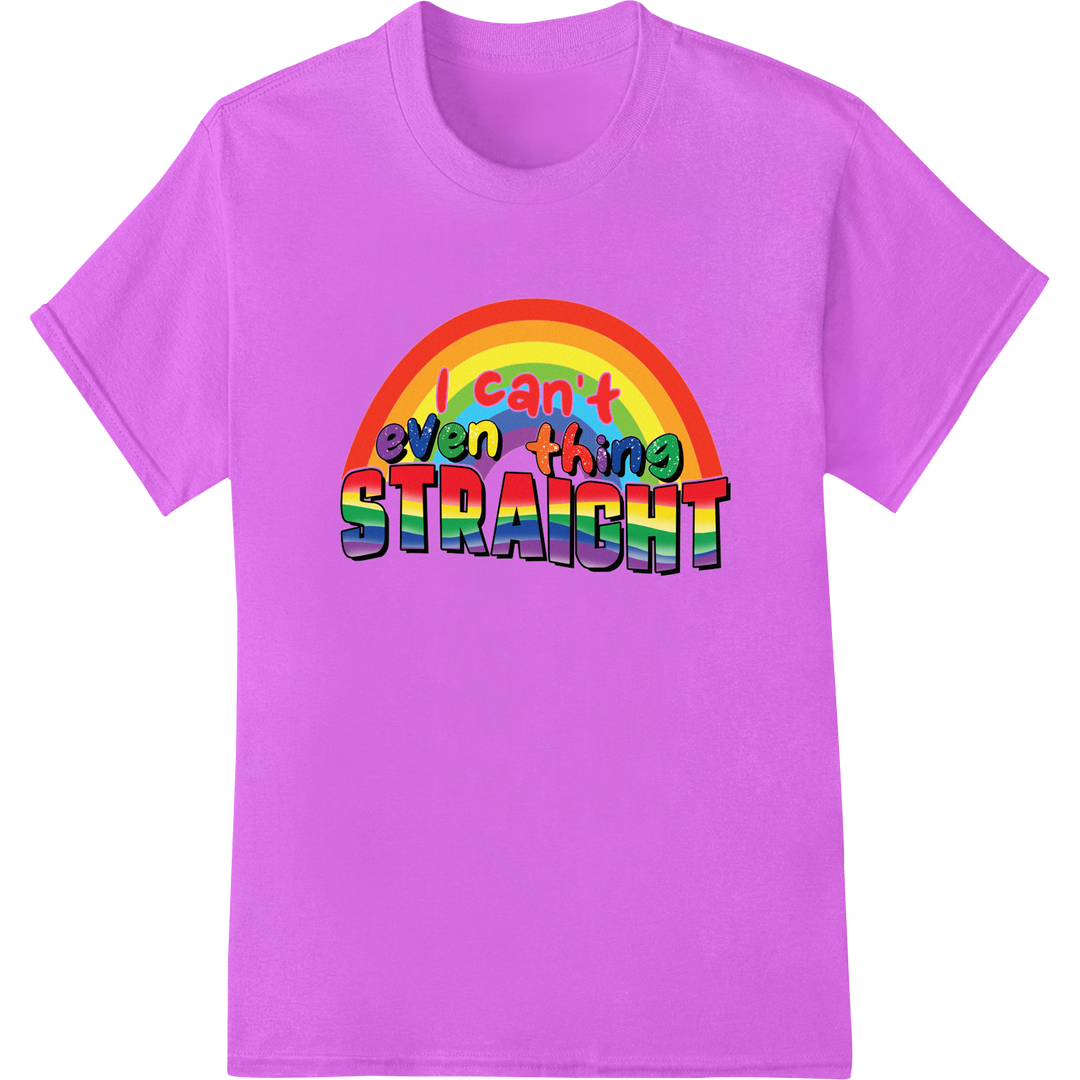 Bold Rainbow 'Can't Even Thing STRAIGHT' LGBT Pride Design on purple shirt - SUPERDTF-DTF Prints-DTF Transfers-Custom DTF Prints