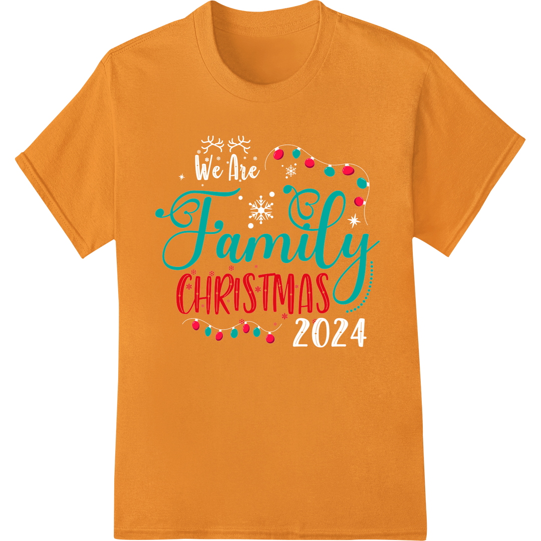 Festive 'Family Christmas' DTF Print for Holiday Cheer on orange shirt - SUPERDTF-DTF Prints-DTF Transfers-Custom DTF Prints